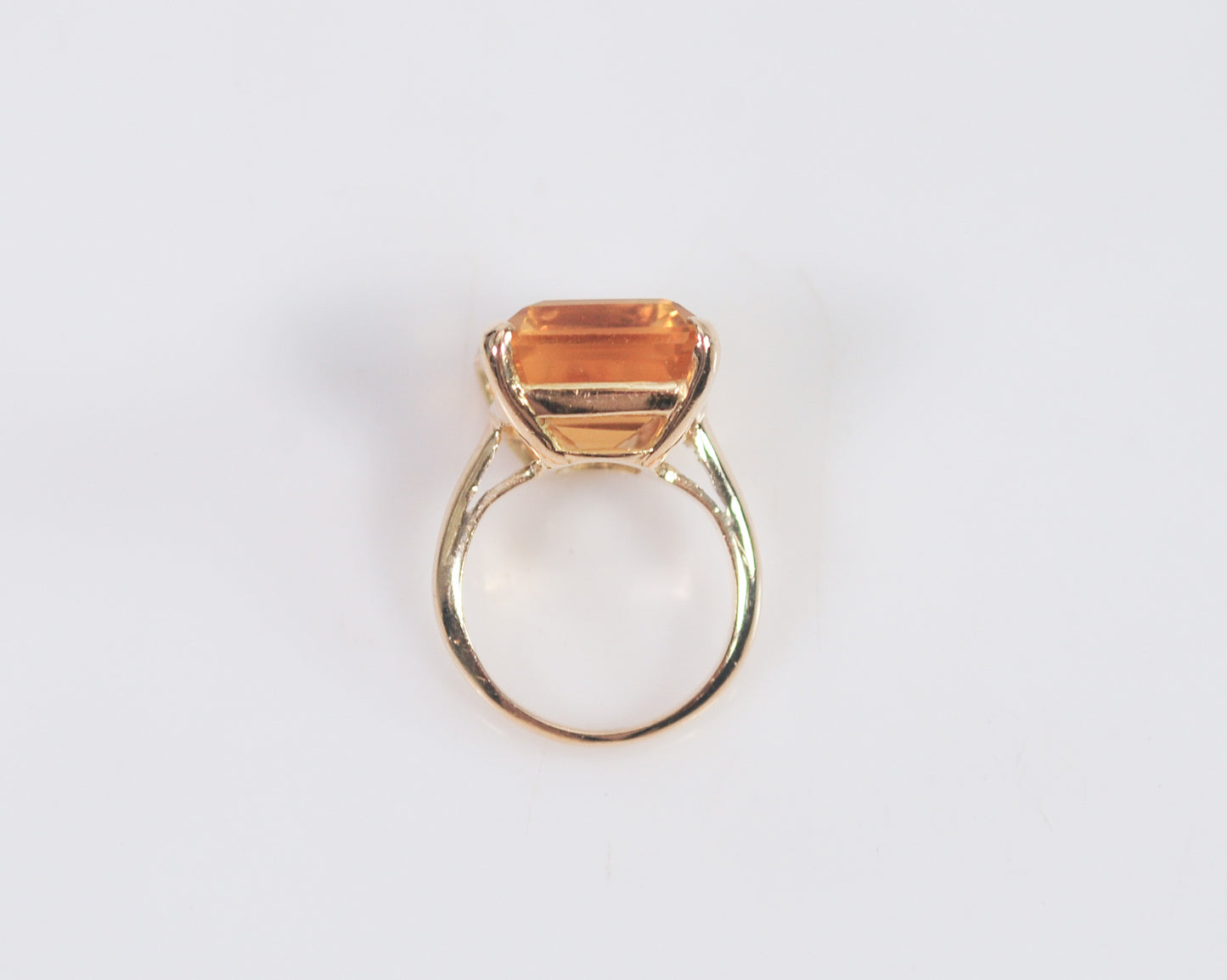 14K Gold Emerald Cut Citrine Ring