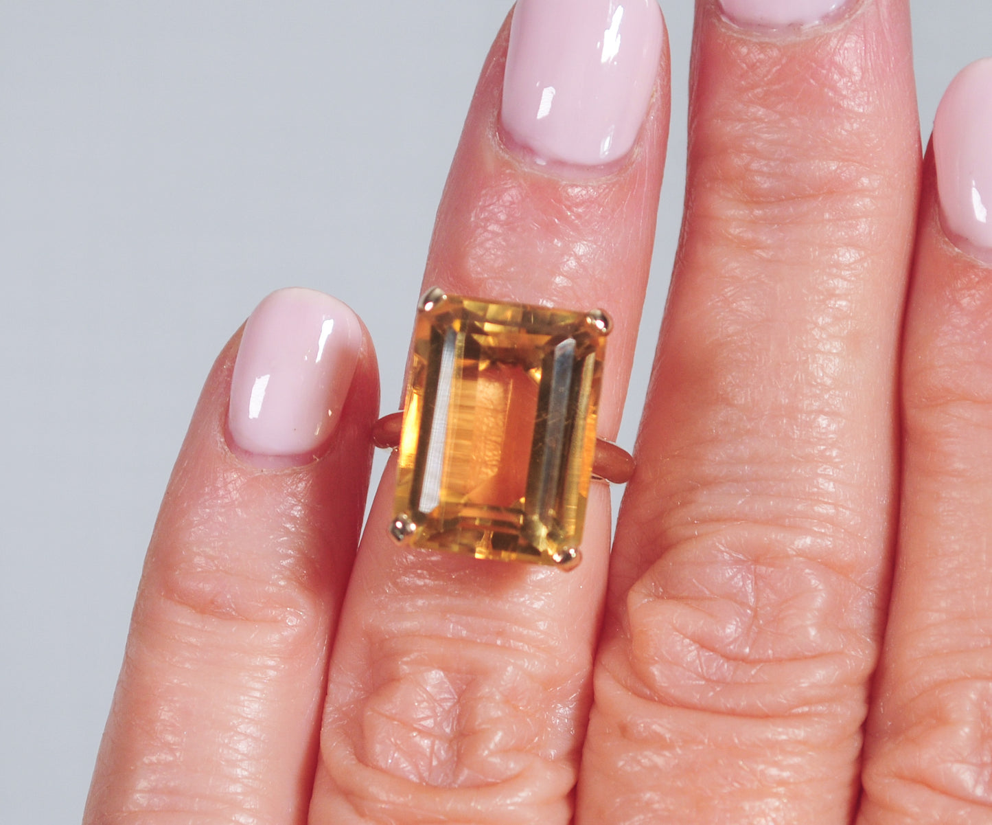 14K Gold Emerald Cut Citrine Ring