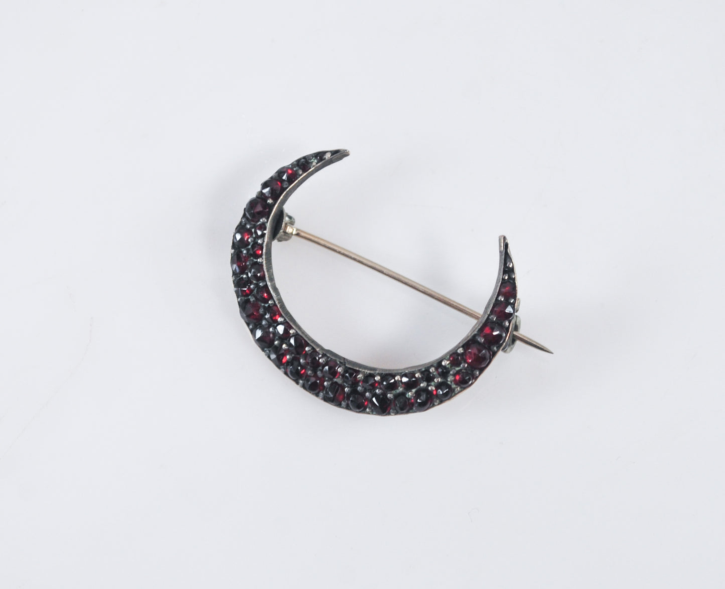 Antique Bohemian Garnet Crescent Moon Brooch