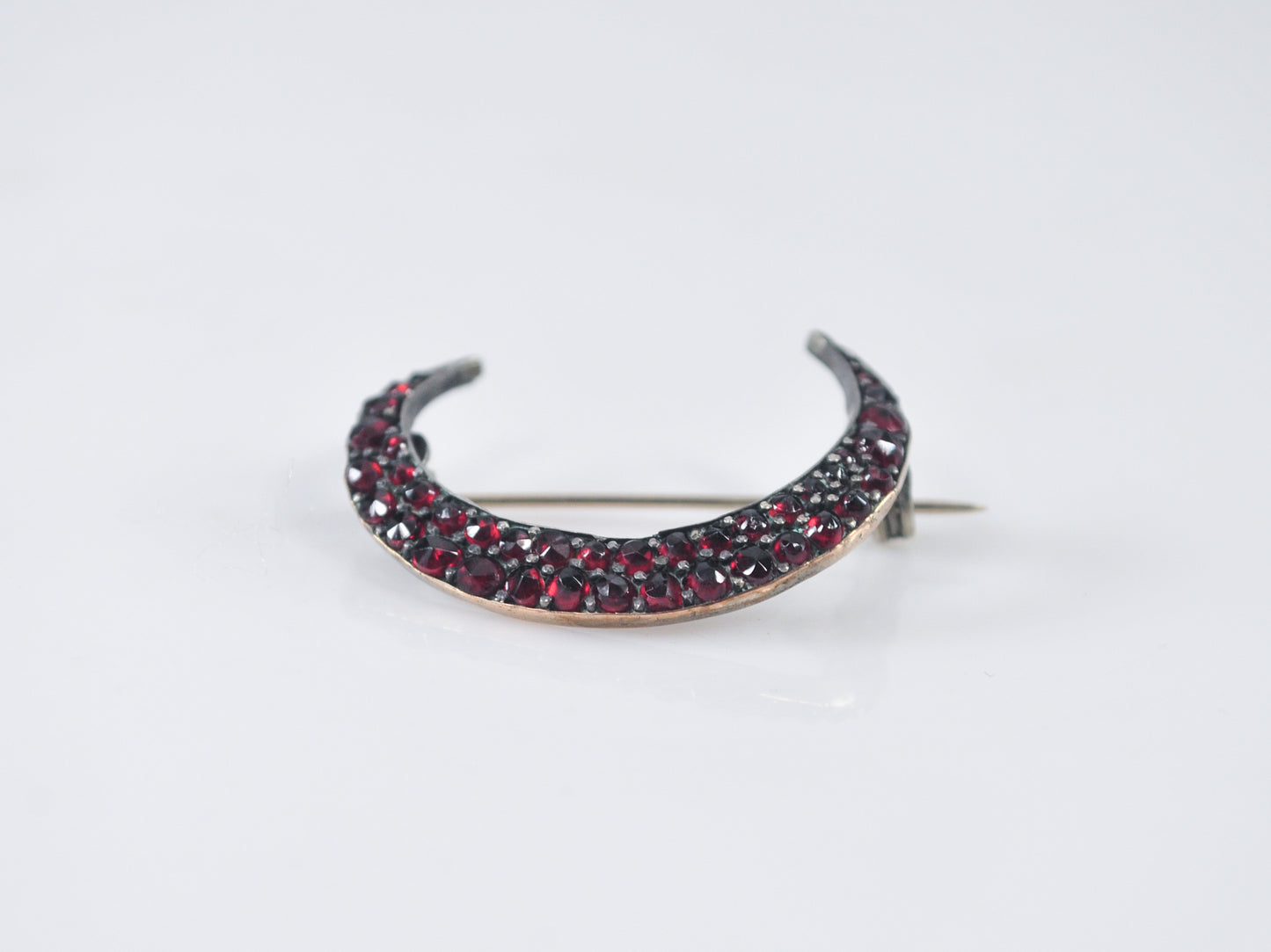 Antique Bohemian Garnet Crescent Moon Brooch