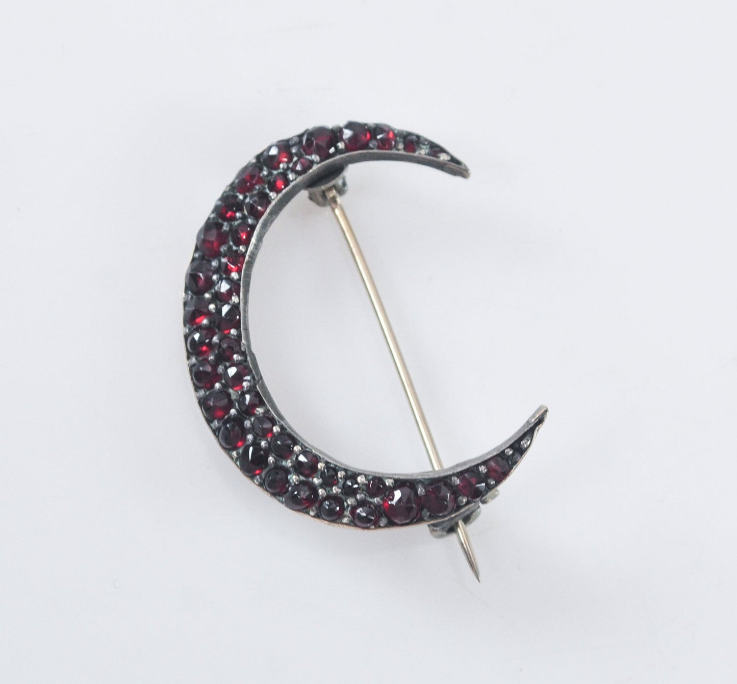 Antique Bohemian Garnet Crescent Moon Brooch