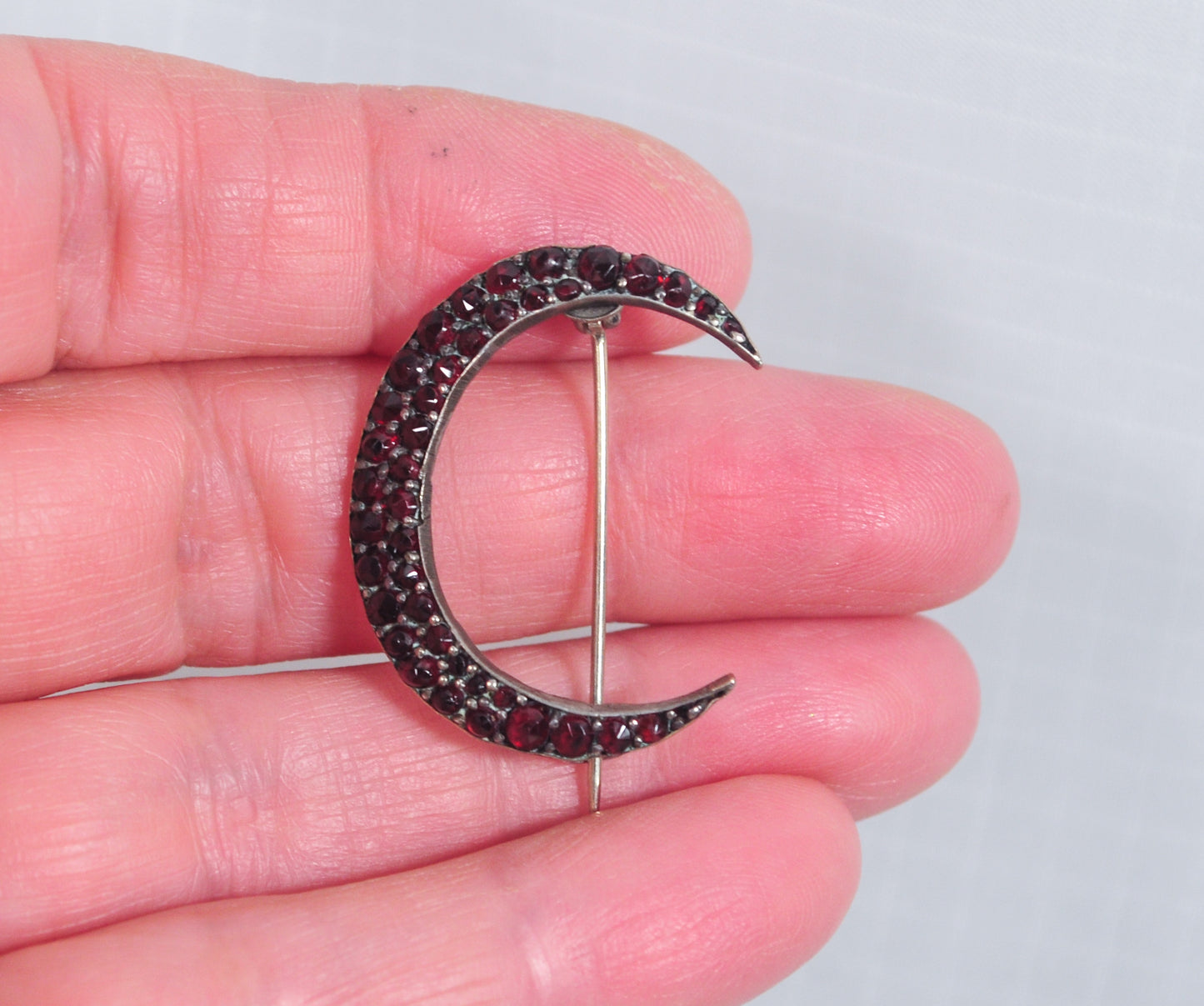 Antique Bohemian Garnet Crescent Moon Brooch