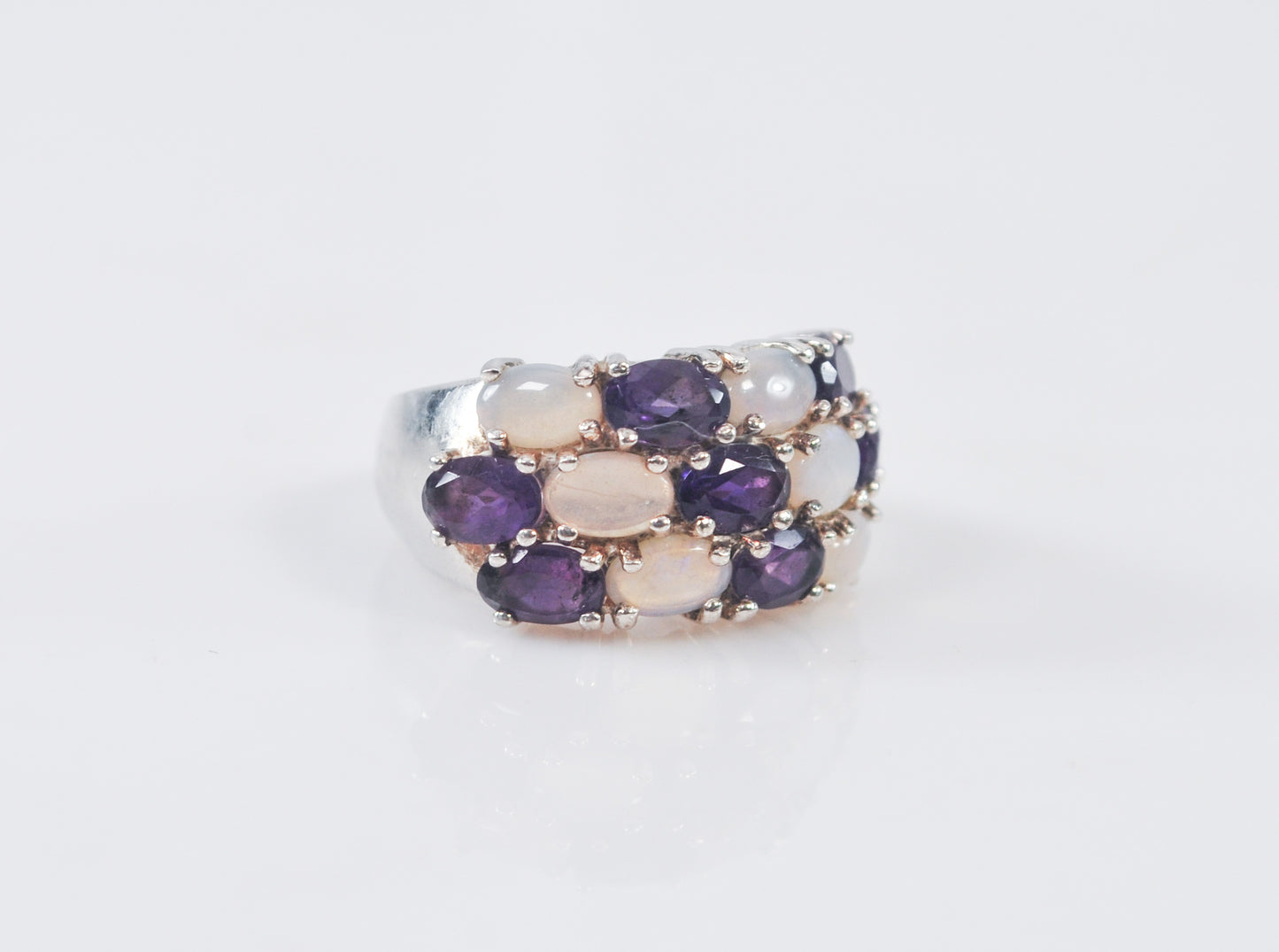 Wide Amethyst Opalite Multi-Stone Sterling Silver Ring