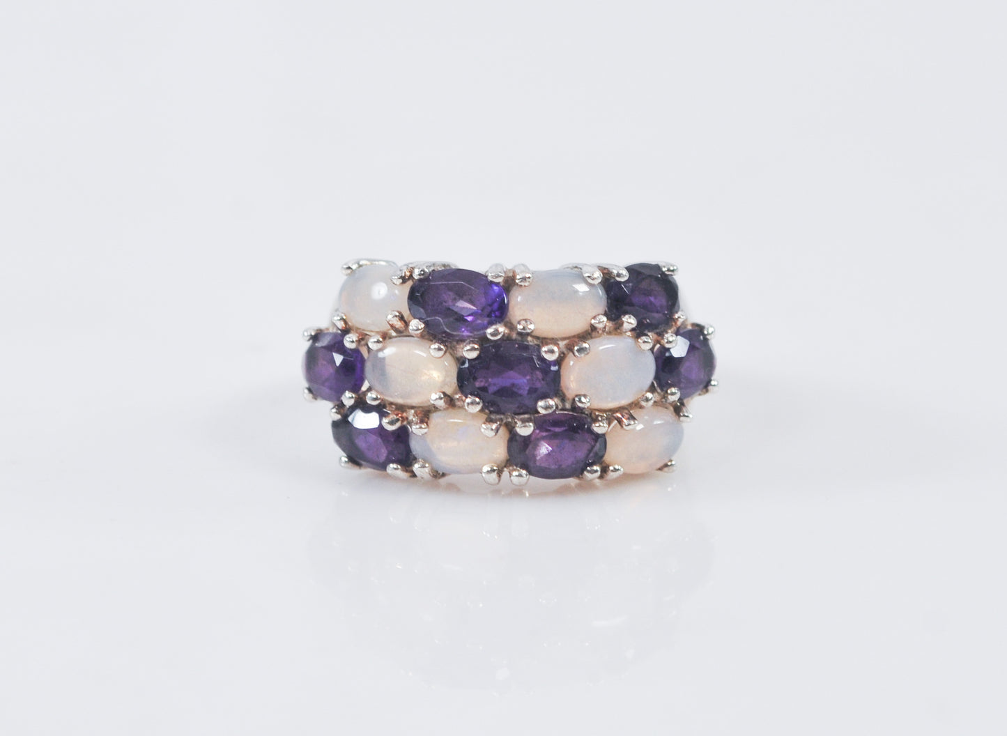 Wide Amethyst Opalite Multi-Stone Sterling Silver Ring