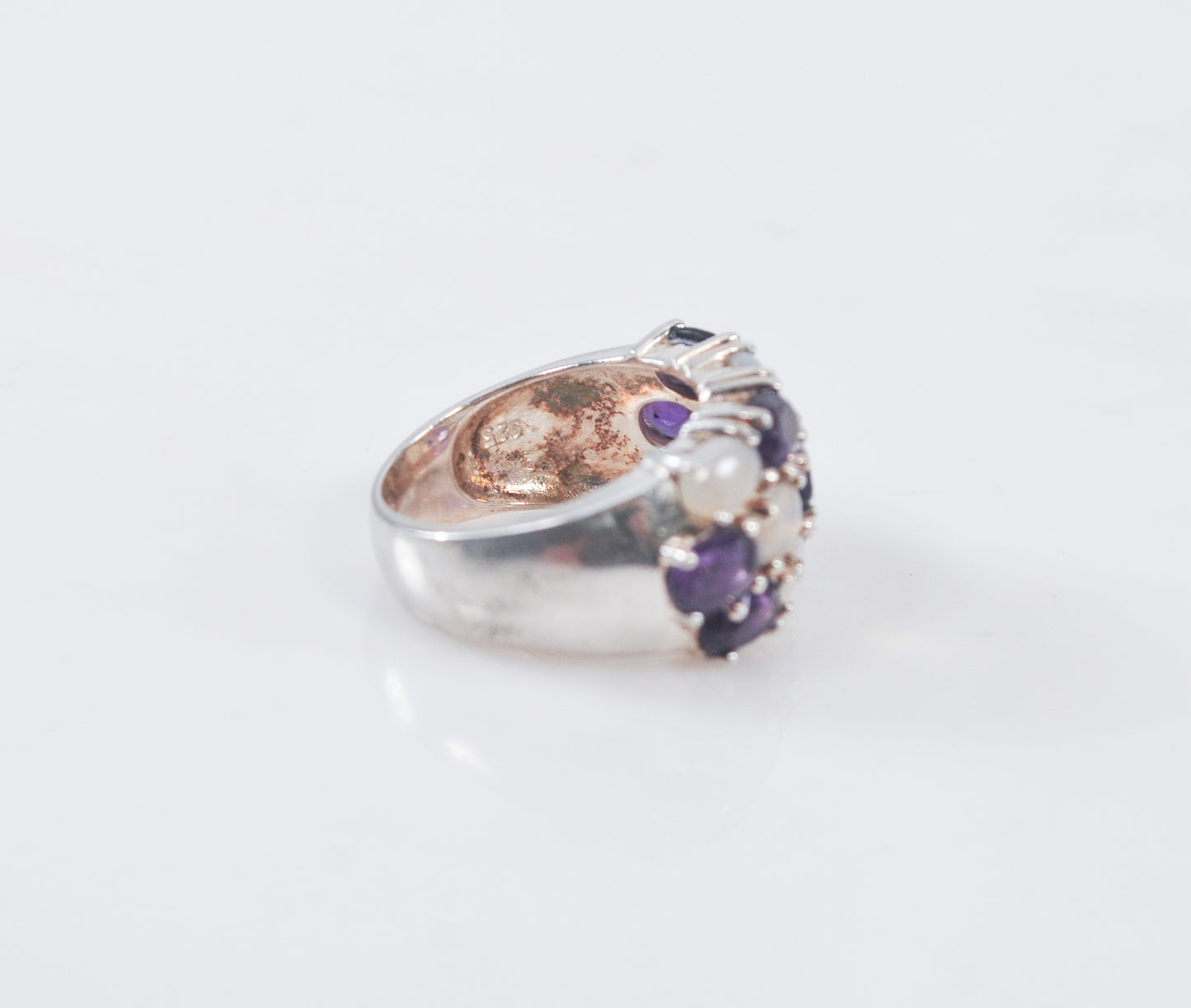 Wide Amethyst Opalite Multi-Stone Sterling Silver Ring