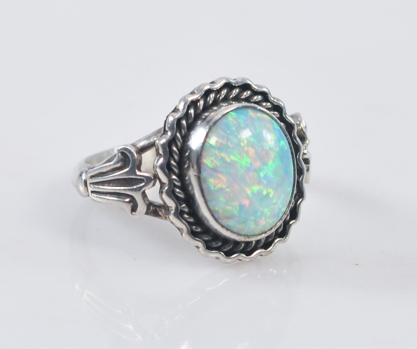 Vintage Lloyd Nelson Navajo Sterling Silver Opal Ring