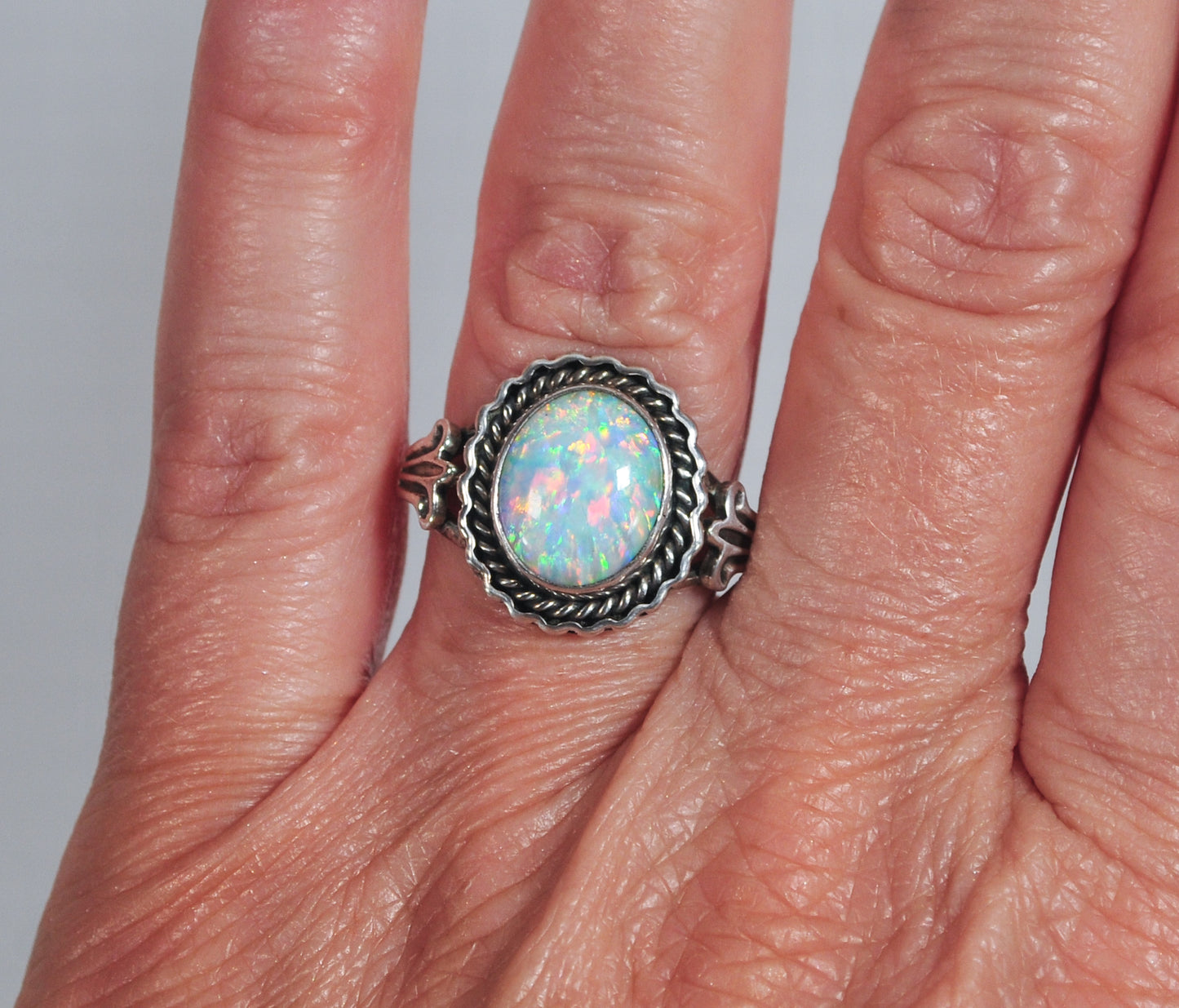 Vintage Lloyd Nelson Navajo Sterling Silver Opal Ring