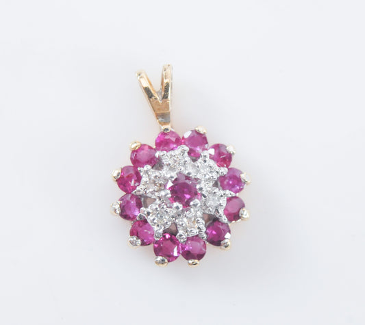 Small 10K Gold Ruby Diamond Pendant