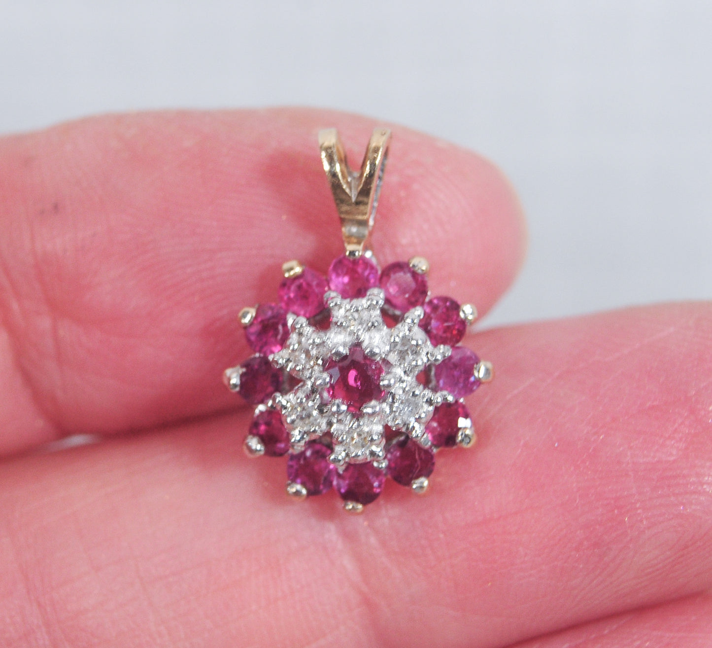 Small 10K Gold Ruby Diamond Pendant