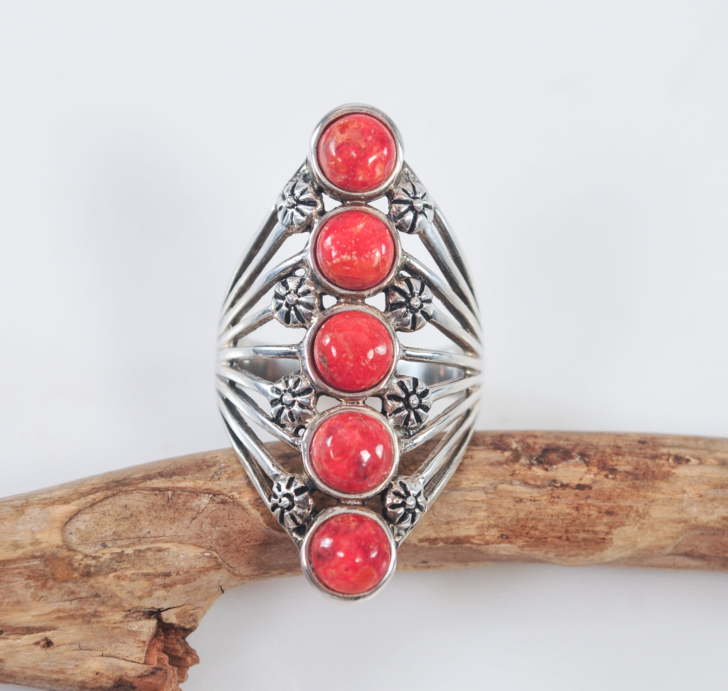 BBJ 925 Sterling Silver Long Coral Ring