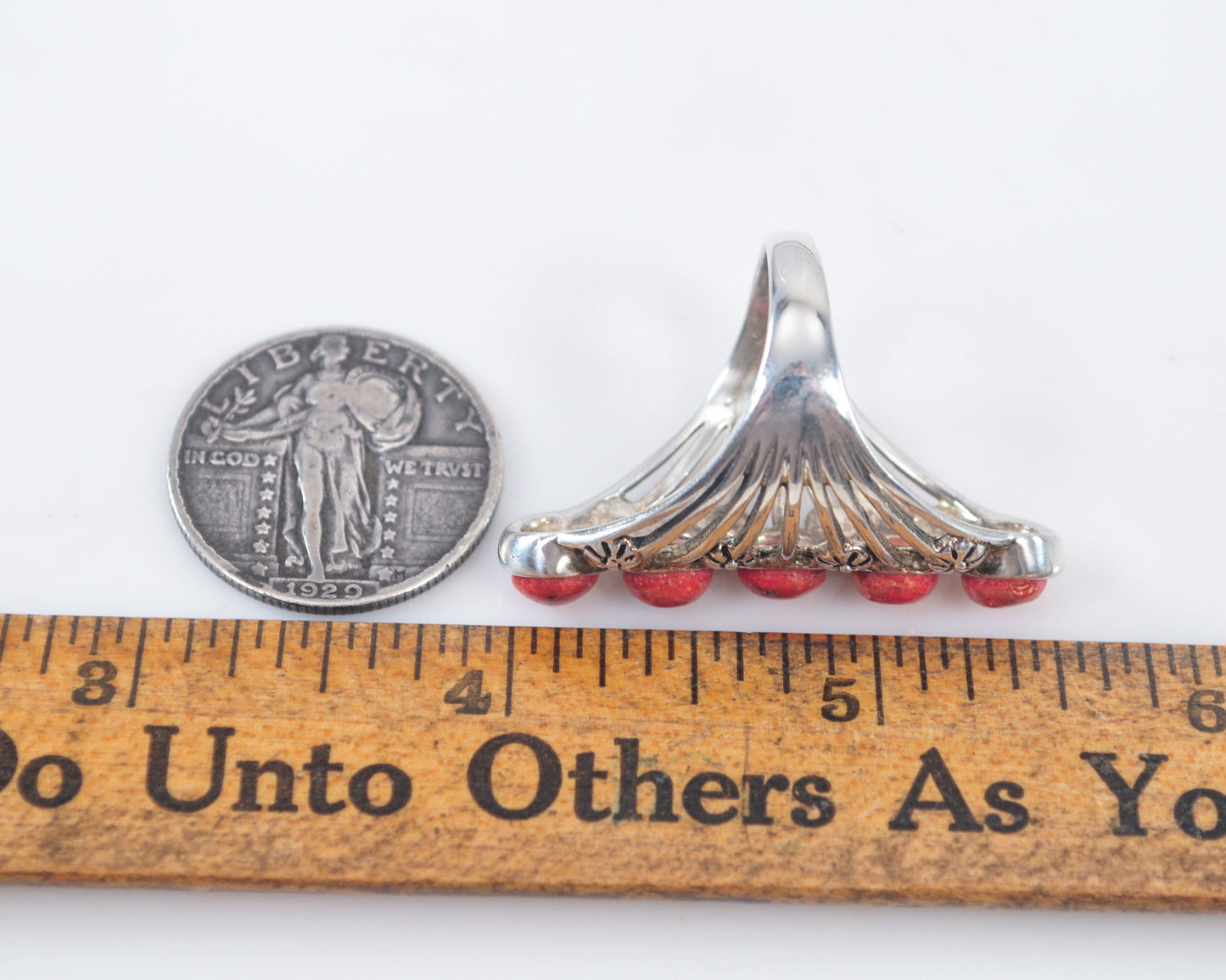 BBJ 925 Sterling Silver Long Coral Ring