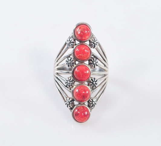 BBJ 925 Sterling Silver Long Coral Ring