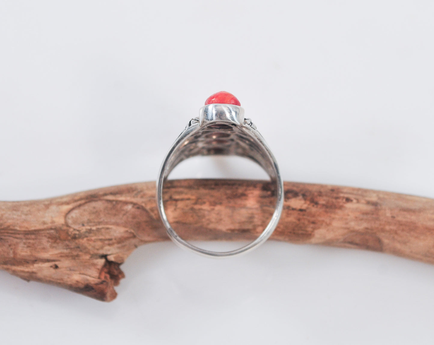 BBJ 925 Sterling Silver Long Coral Ring