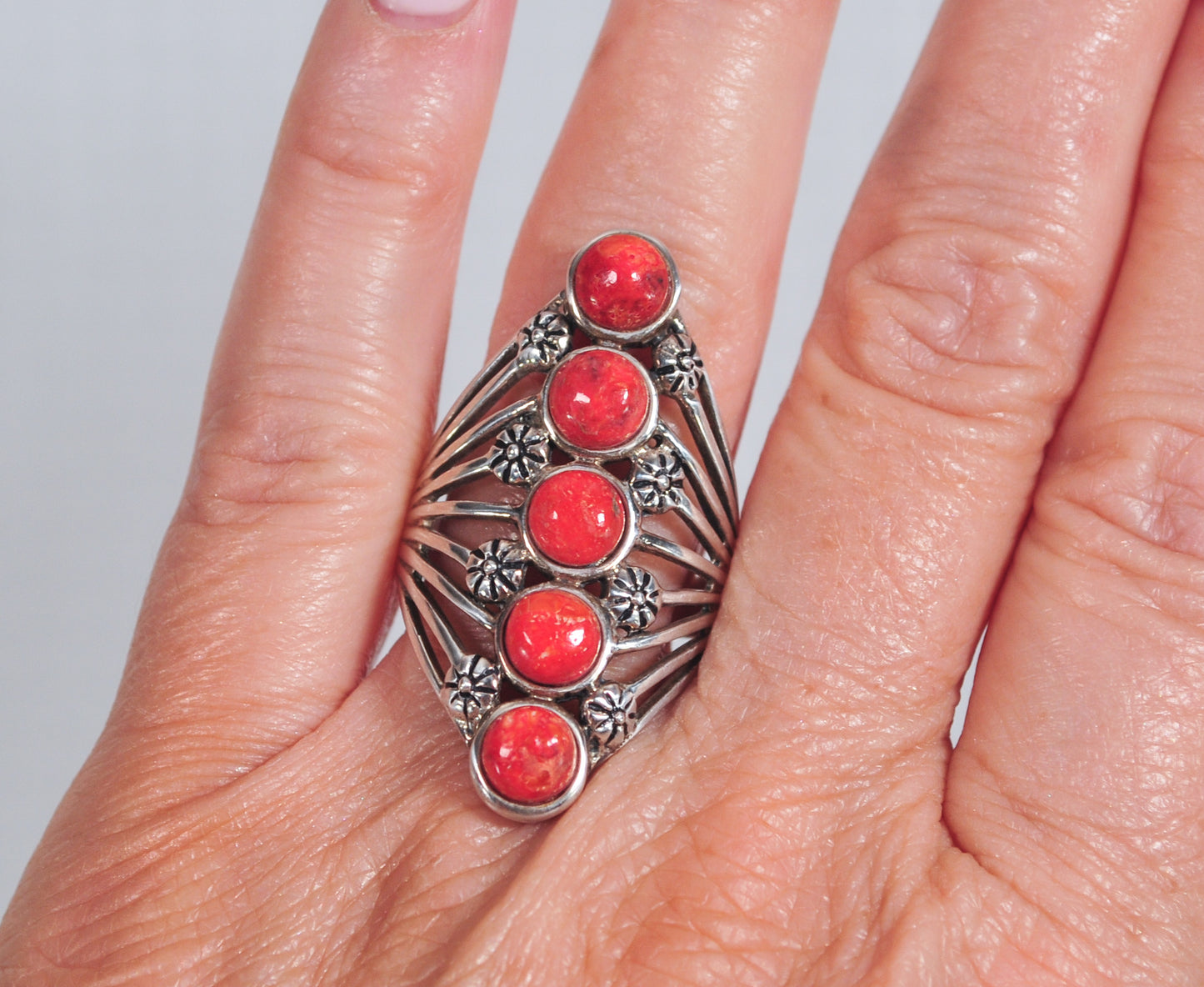 BBJ 925 Sterling Silver Long Coral Ring