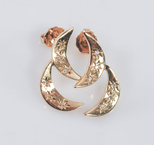 14K Gold Diamond Crescent Moon Earrings