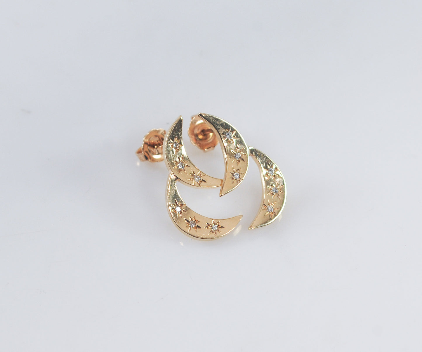 14K Gold Diamond Crescent Moon Earrings