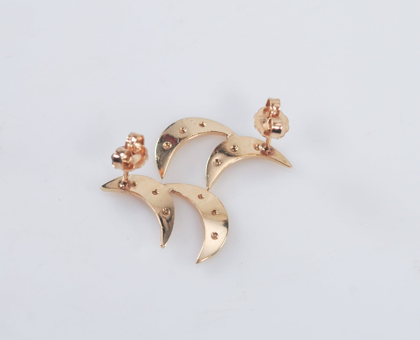 14K Gold Diamond Crescent Moon Earrings