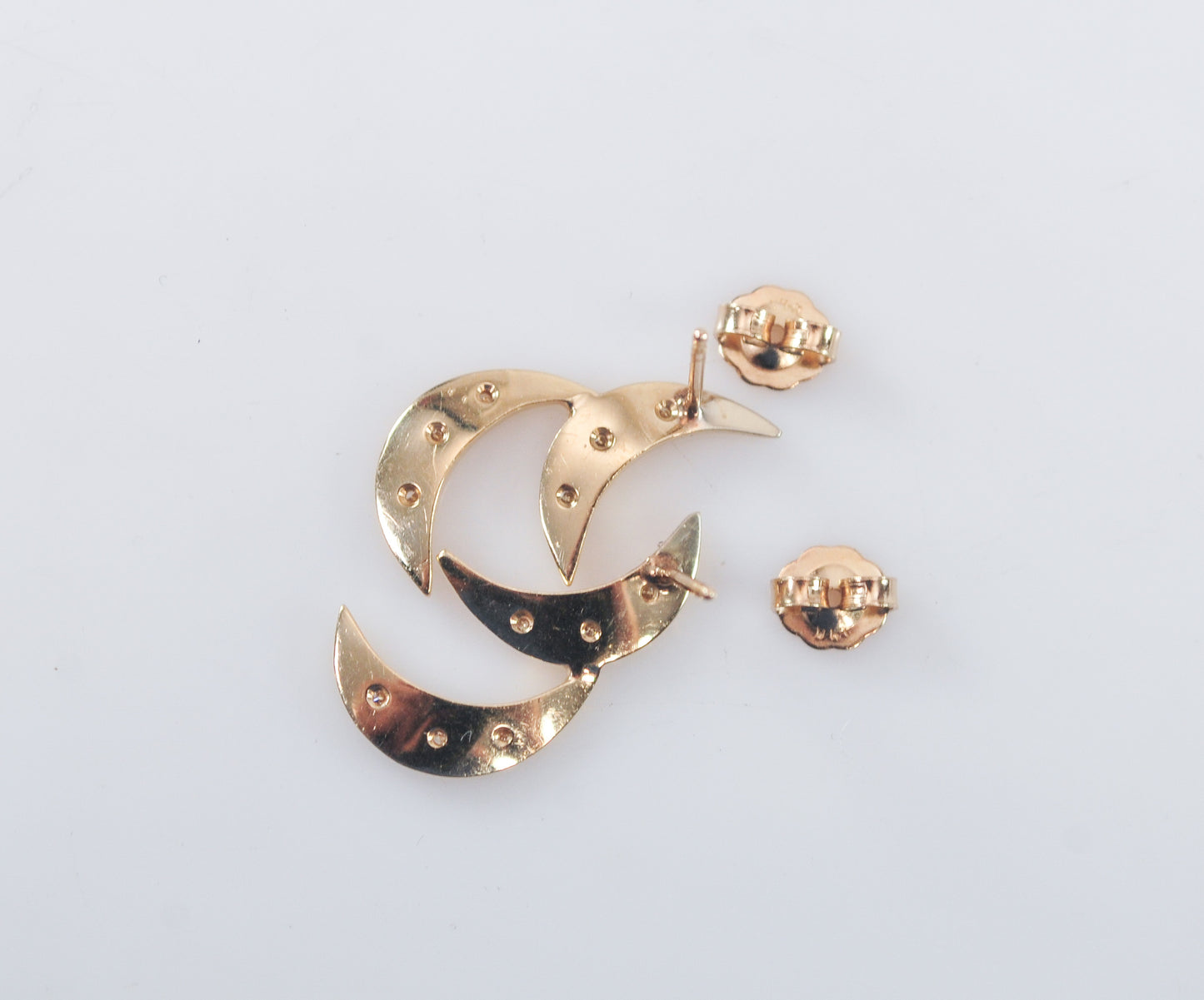 14K Gold Diamond Crescent Moon Earrings