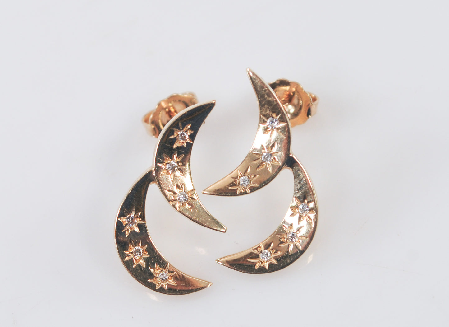 14K Gold Diamond Crescent Moon Earrings