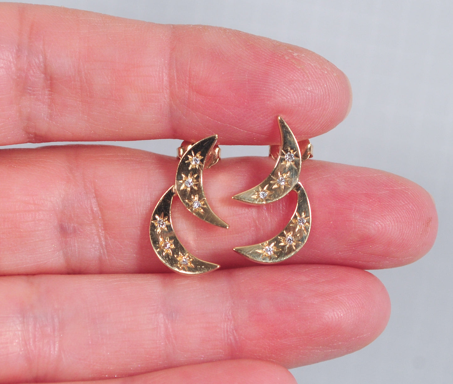 14K Gold Diamond Crescent Moon Earrings