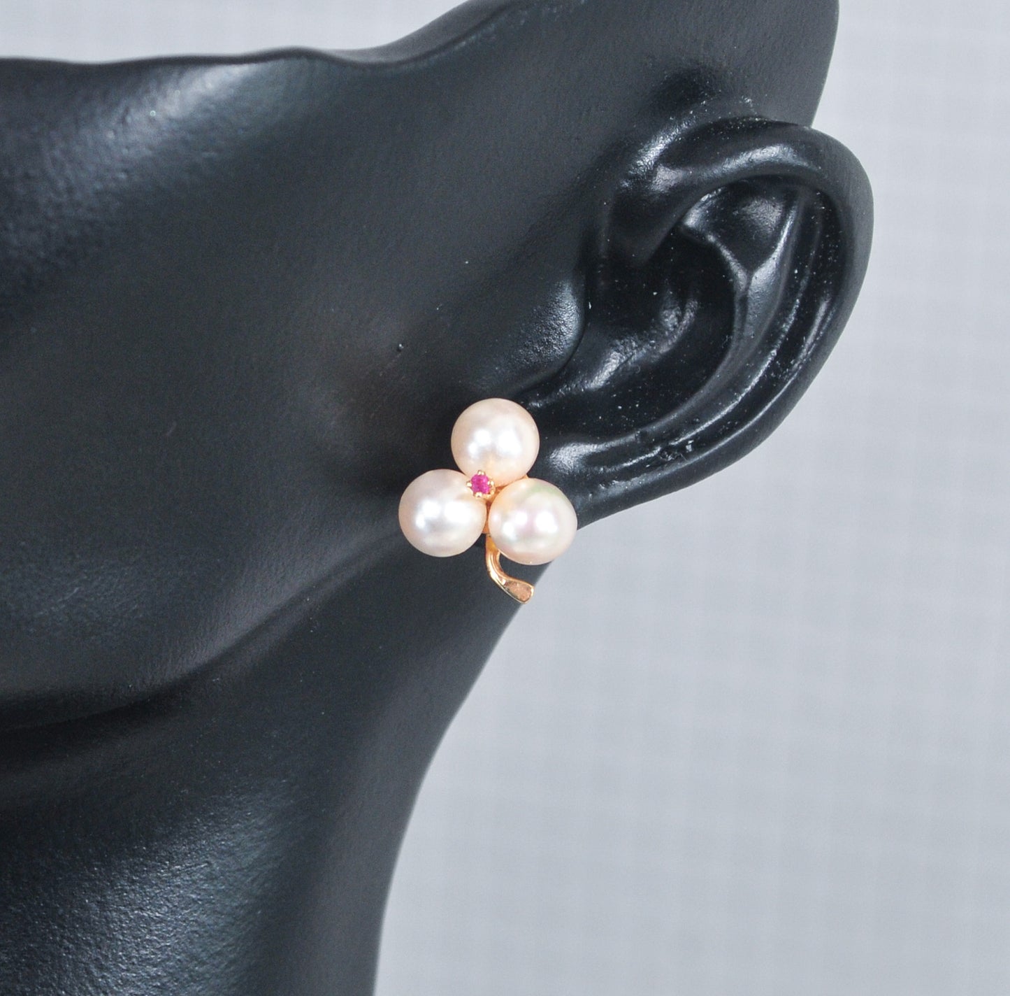 Vintage 14K Gold Pearl and Ruby Flower Earrings