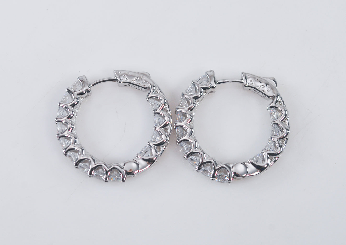 Signed 925 Sterling Silver CZ Inside Out Hoop Earrings