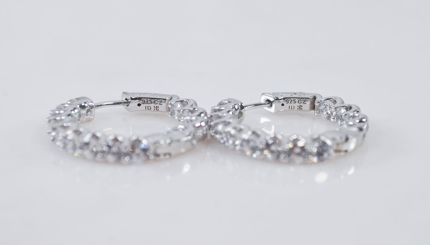 Signed 925 Sterling Silver CZ Inside Out Hoop Earrings