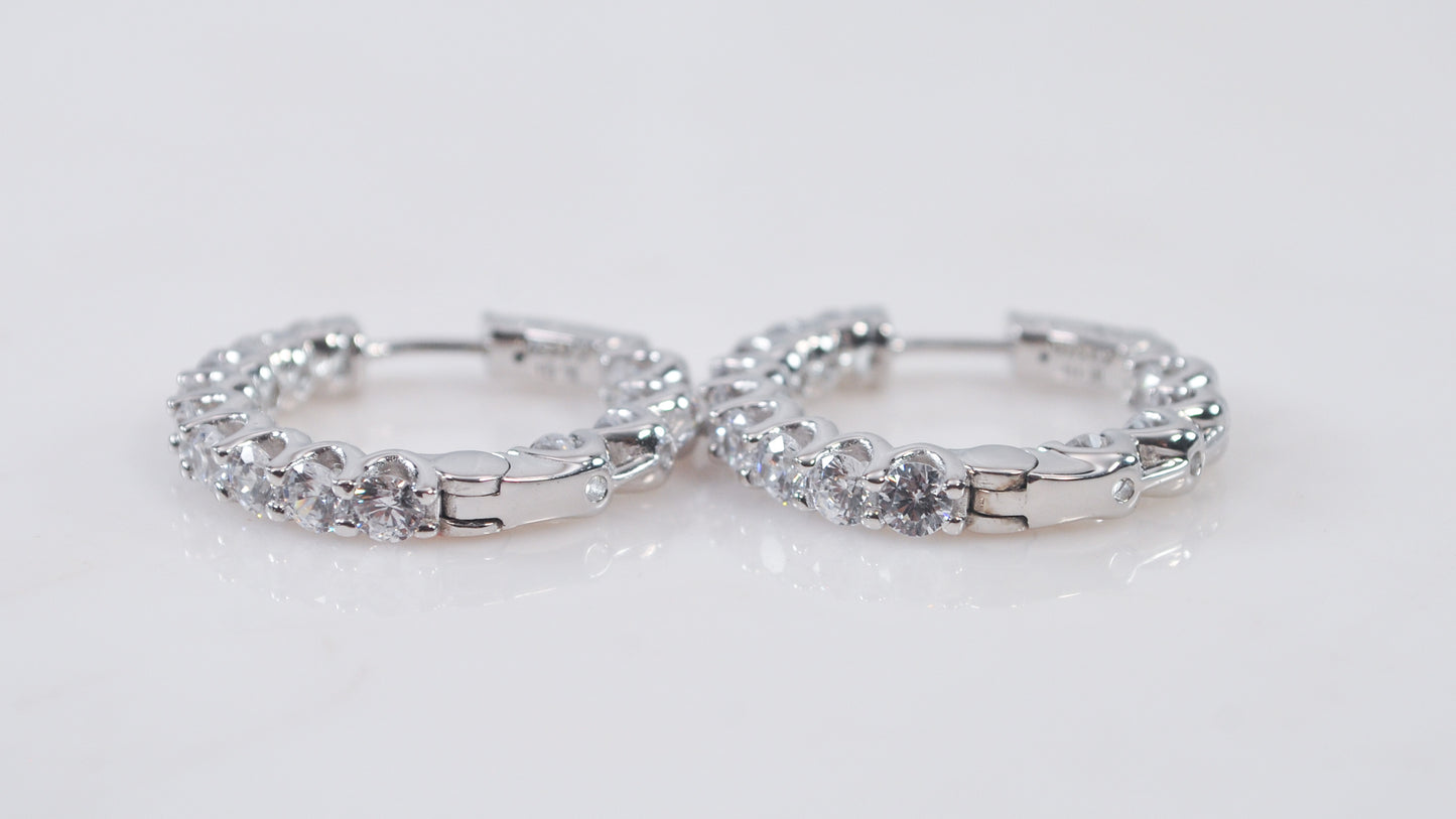 Signed 925 Sterling Silver CZ Inside Out Hoop Earrings