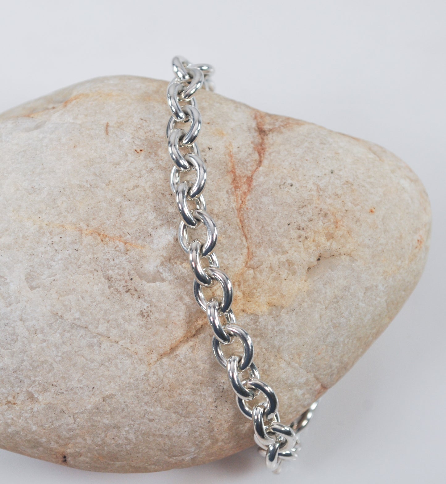 Large Wrist Sterling Silver Rolo Link Bracelet