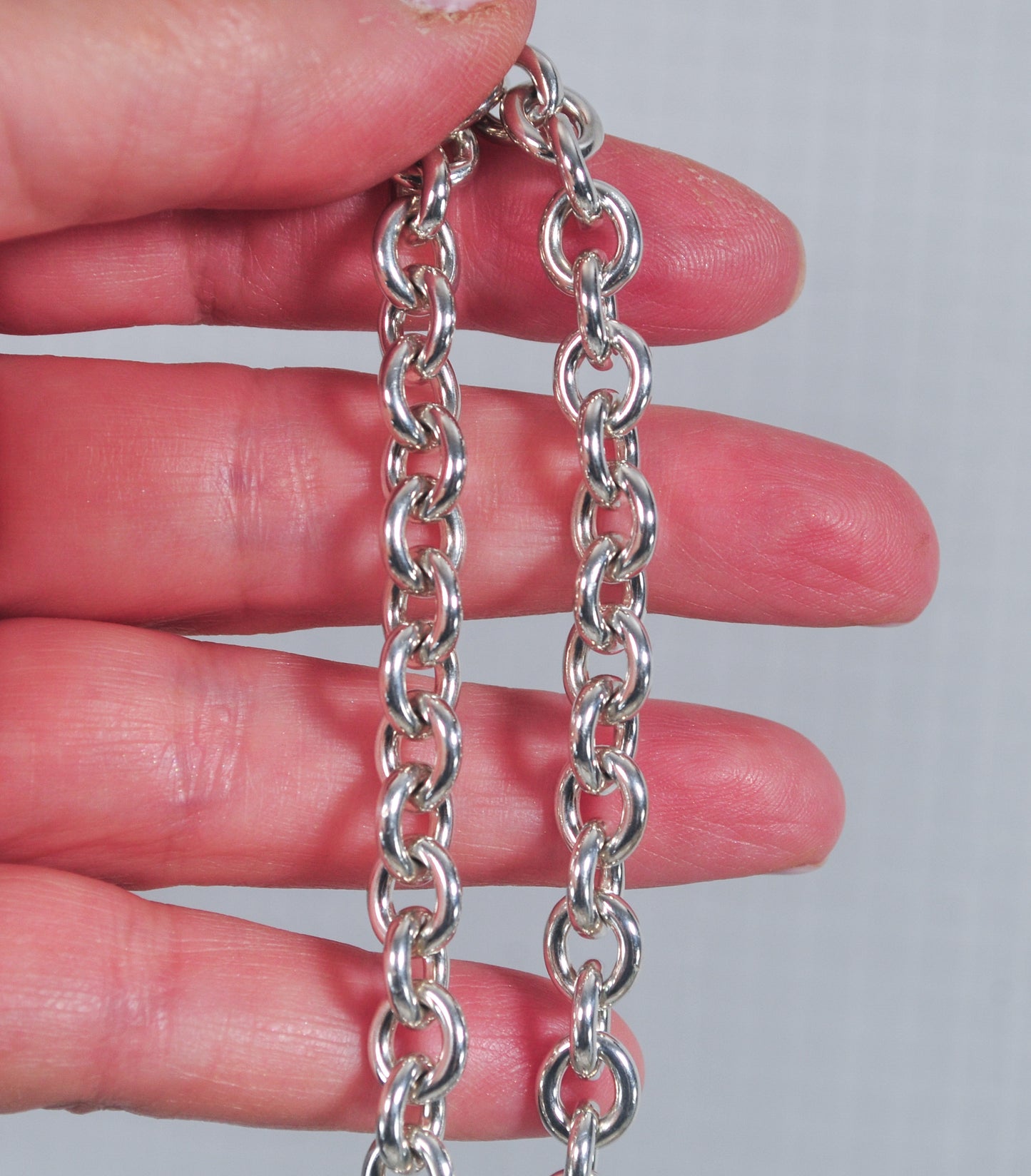 Large Wrist Sterling Silver Rolo Link Bracelet