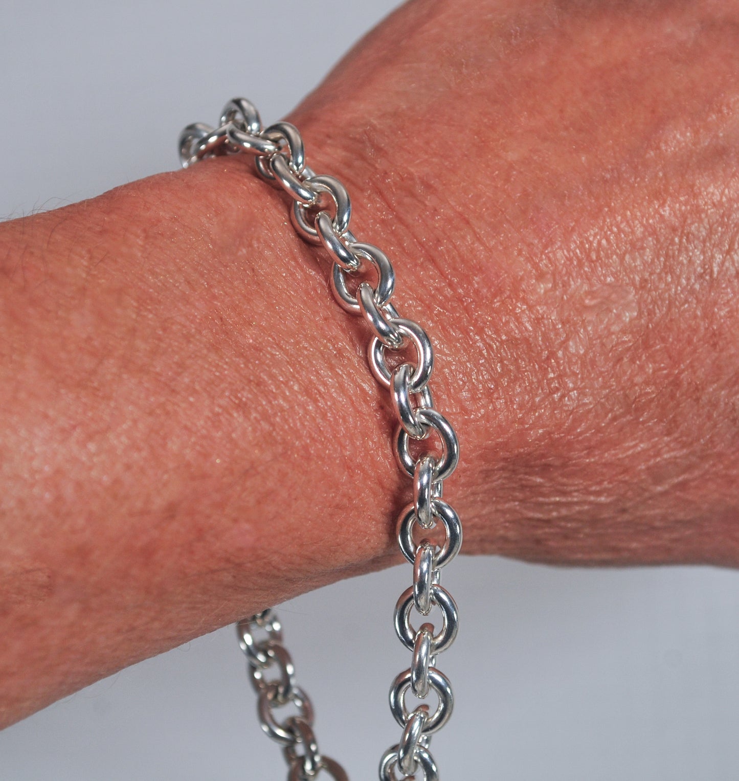 Large Wrist Sterling Silver Rolo Link Bracelet