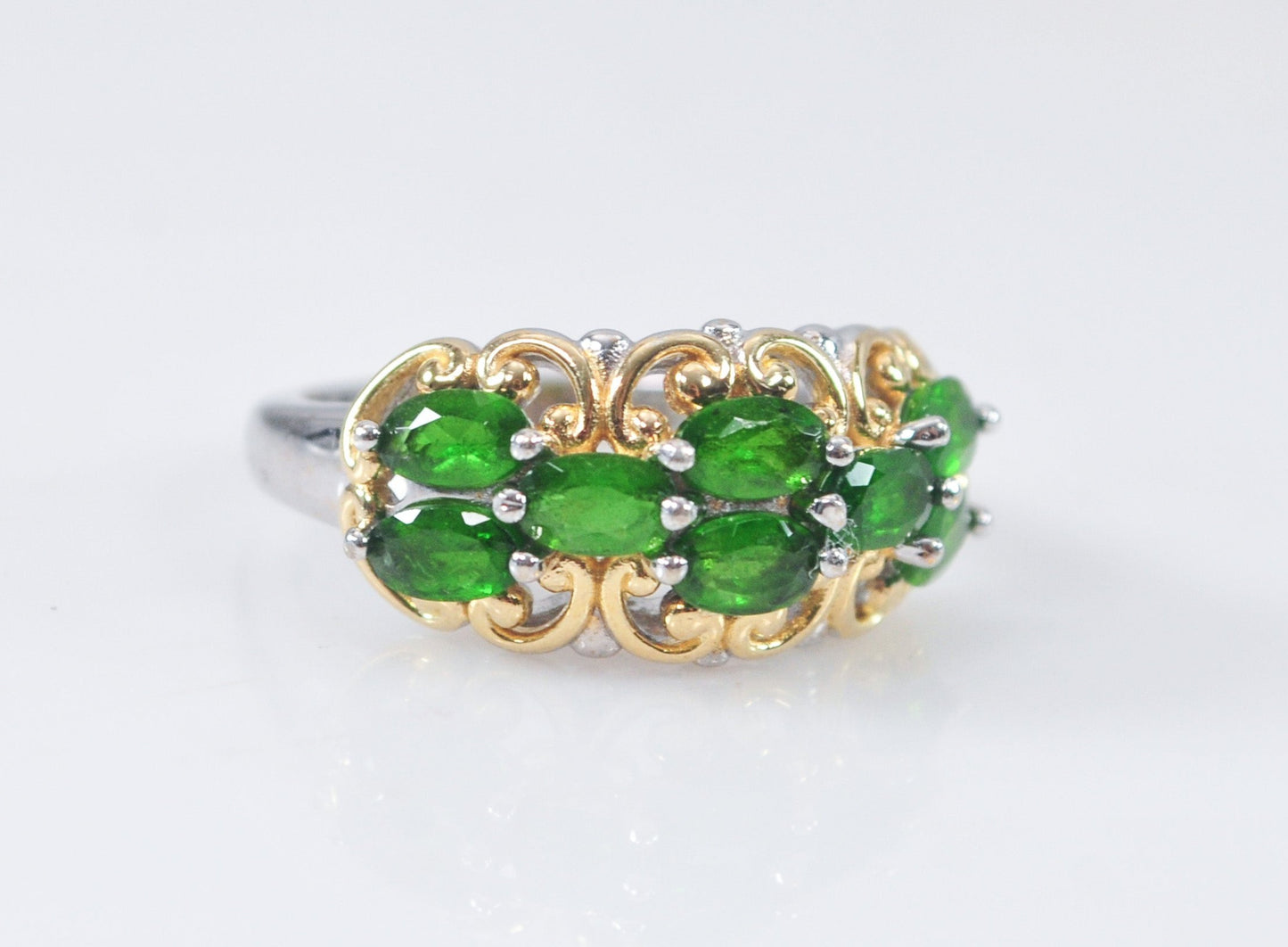 BBJ 925 Two Tone Sterling Silver Green Stone Ring