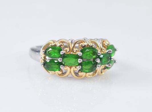 BBJ 925 Two Tone Sterling Silver Green Stone Ring