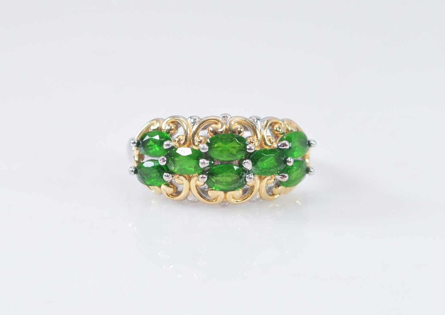 BBJ 925 Two Tone Sterling Silver Green Stone Ring