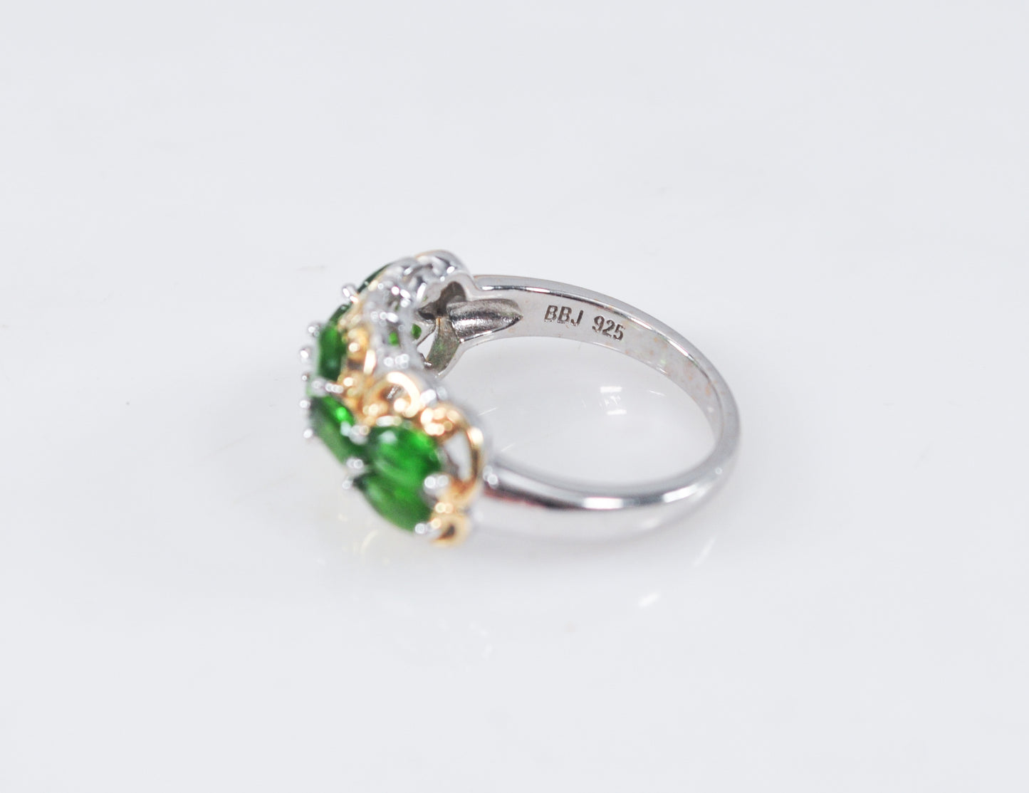 BBJ 925 Two Tone Sterling Silver Green Stone Ring