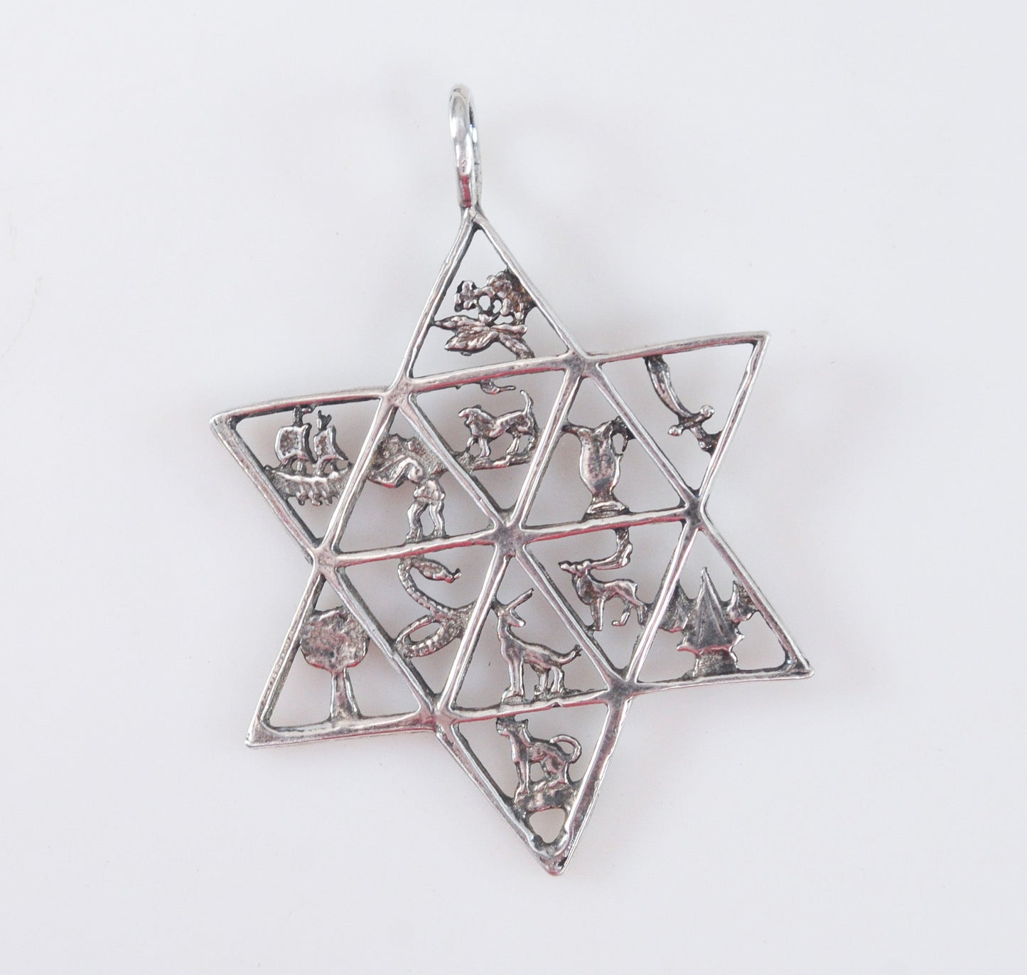 Sterling Silver Twelve Tribes of Israel Star of David Pendant