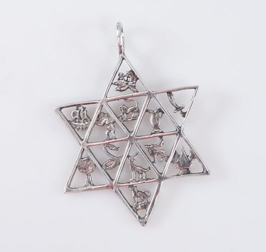 Sterling Silver Twelve Tribes of Israel Star of David Pendant