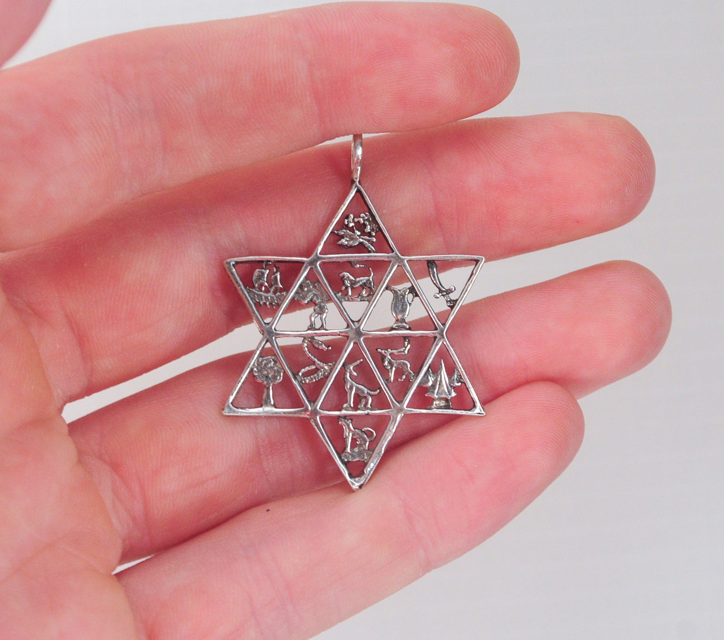 Sterling Silver Twelve Tribes of Israel Star of David Pendant