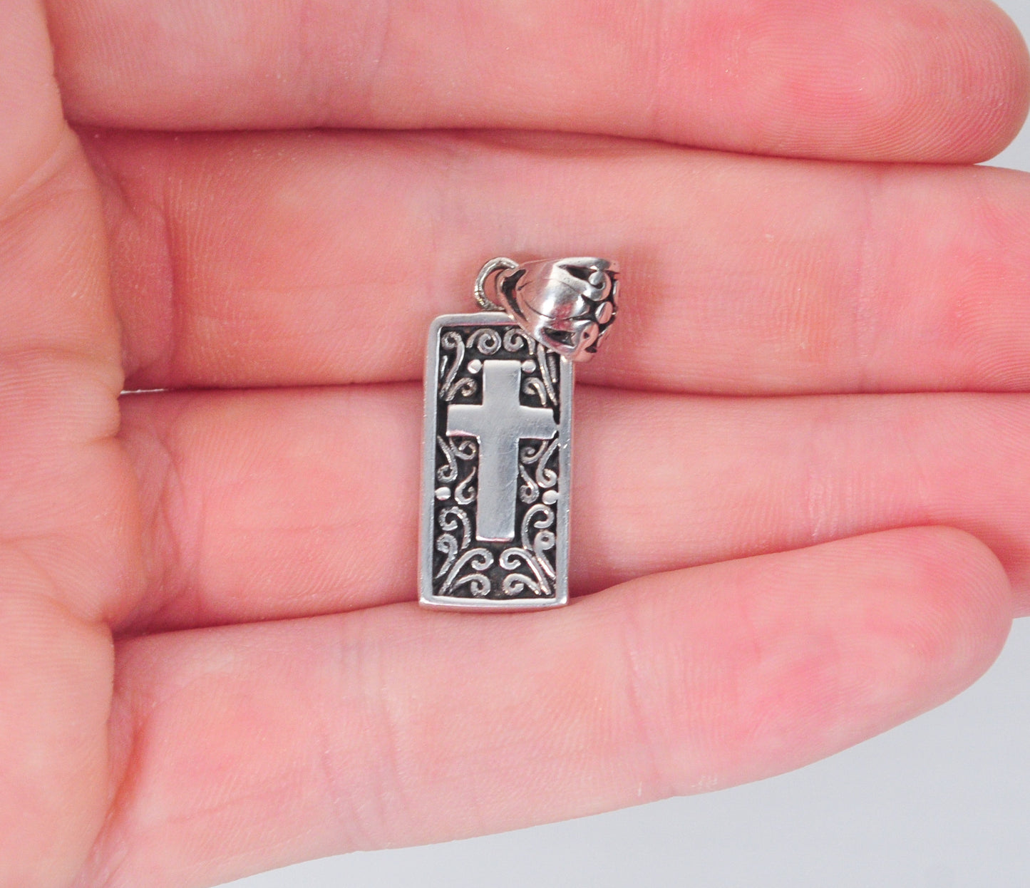 Reversible Sterling Silver "BELIEVE" Cross Charm Pendant