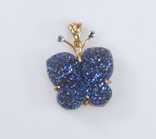 10K Gold Butterly Druzy Pendant