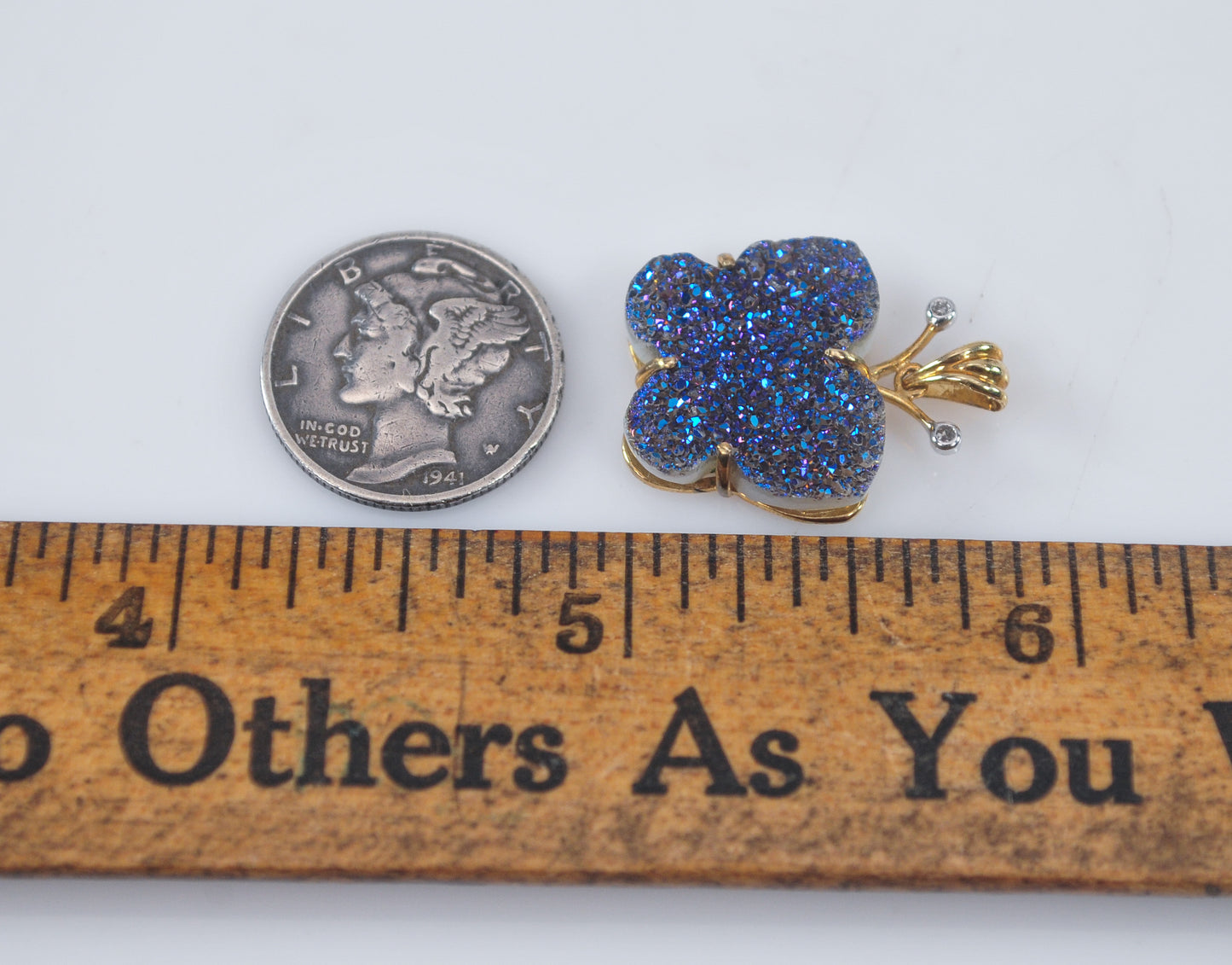 10K Gold Butterly Druzy Pendant