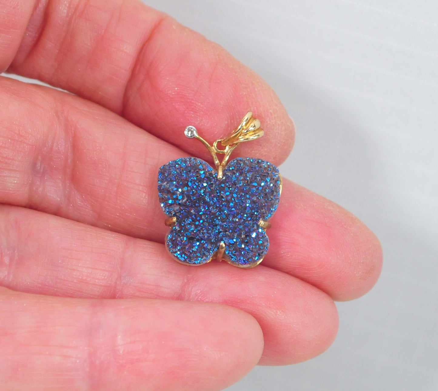 10K Gold Butterly Druzy Pendant