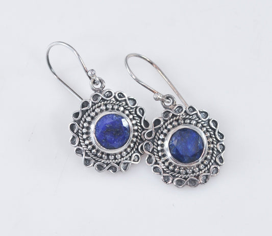 925 India Sterling Silver Natural Sapphire Earrings