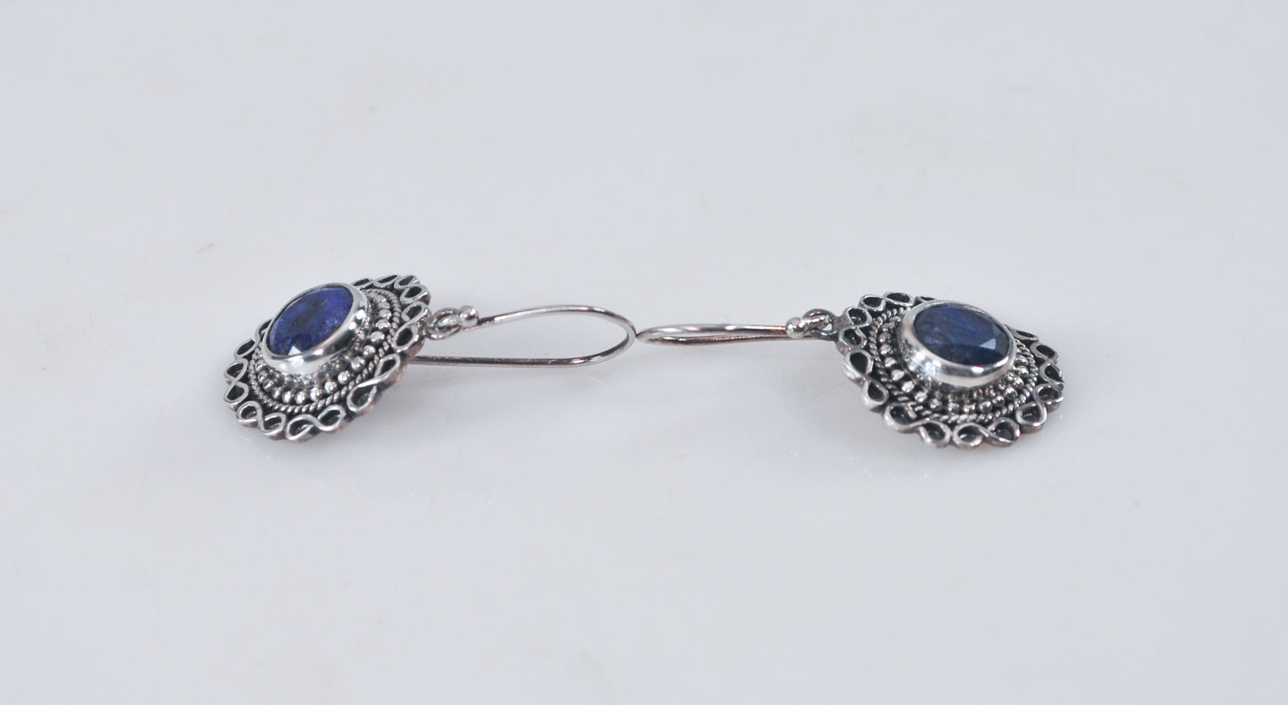 925 India Sterling Silver Natural Sapphire Earrings