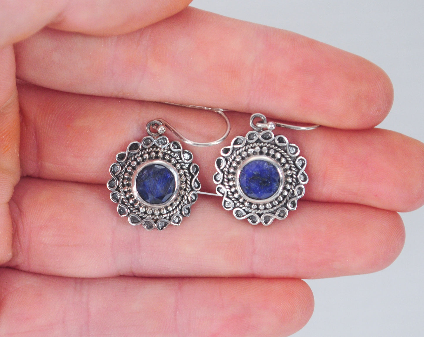 925 India Sterling Silver Natural Sapphire Earrings