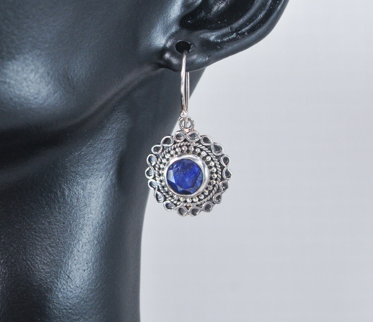 925 India Sterling Silver Natural Sapphire Earrings