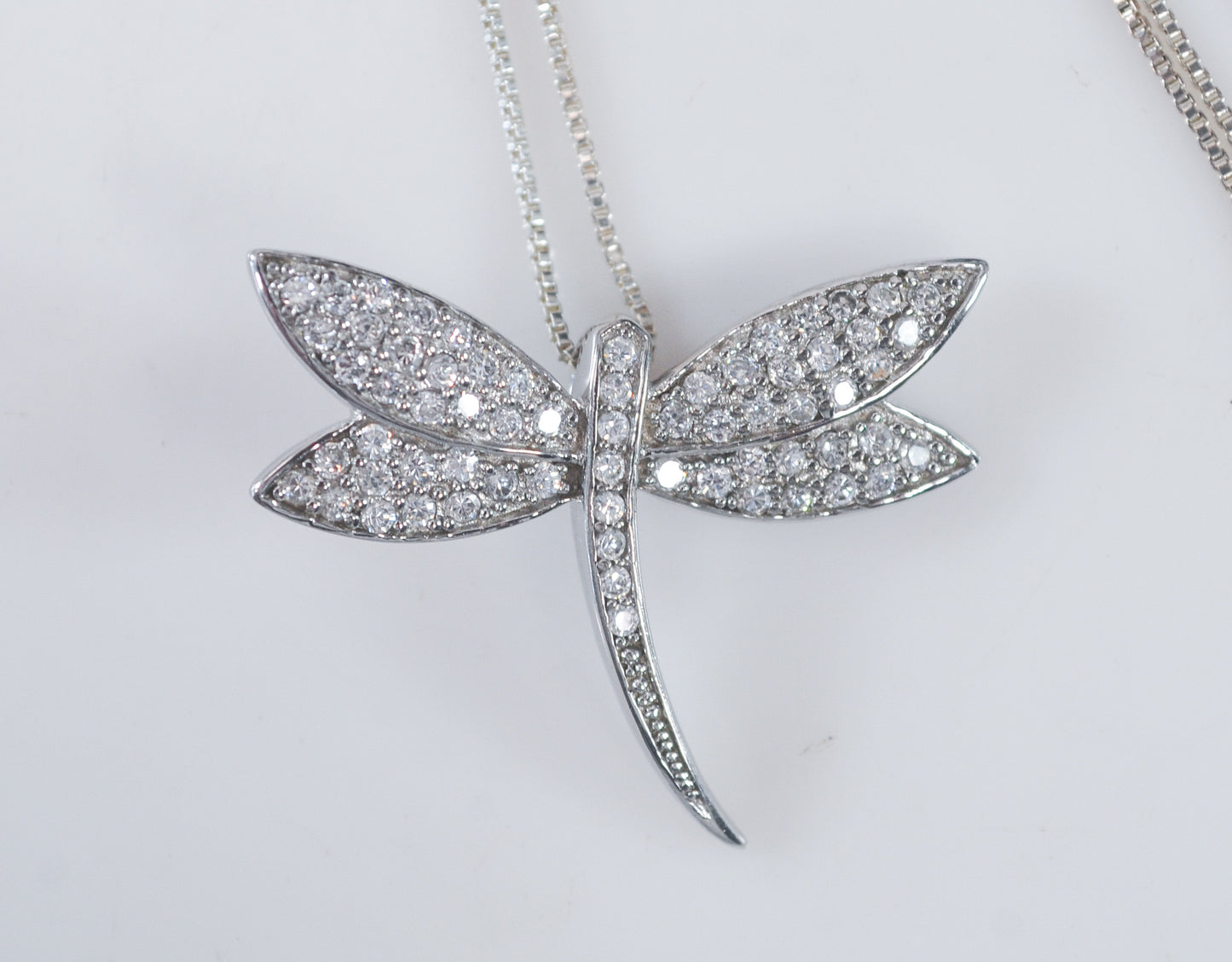 925 Sterling Silver CZ Dragonfly Necklace