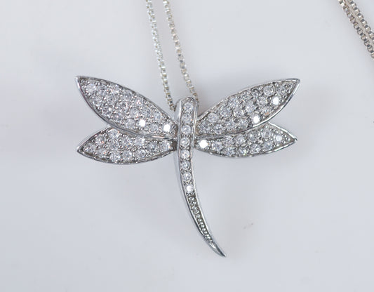 925 Sterling Silver CZ Dragonfly Necklace