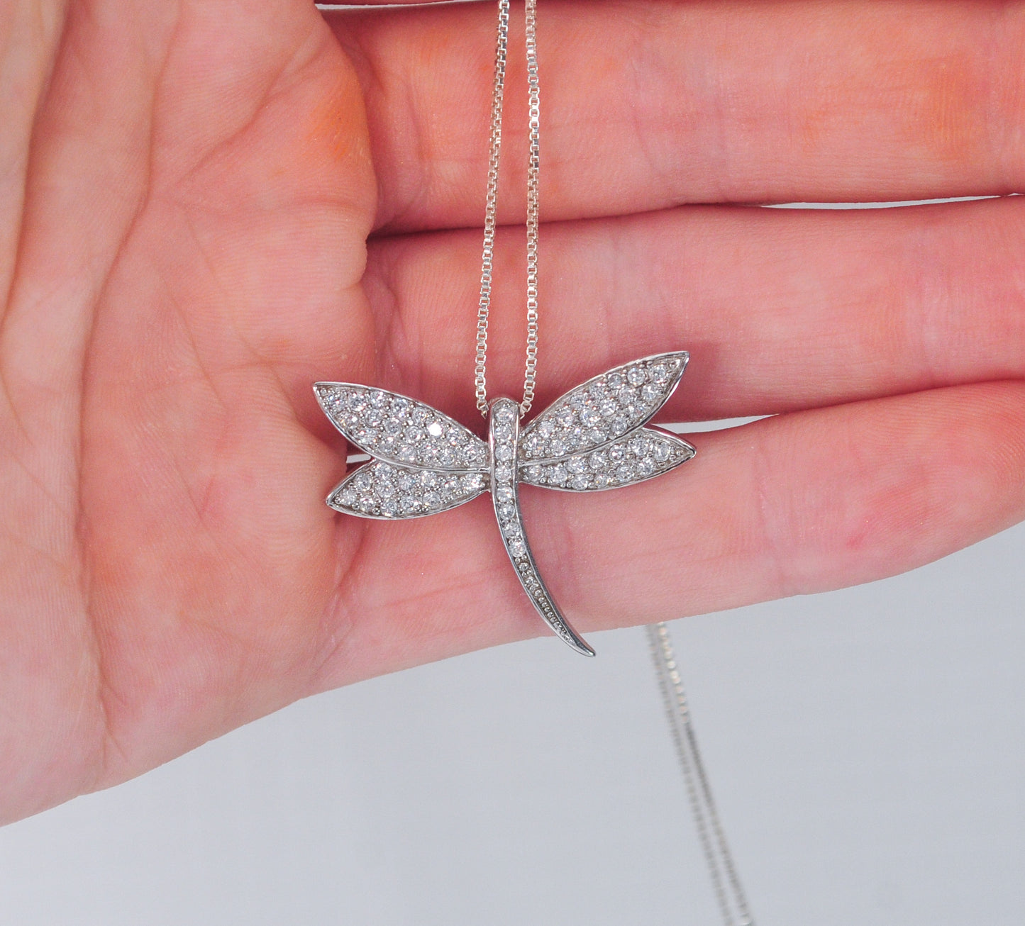 925 Sterling Silver CZ Dragonfly Necklace