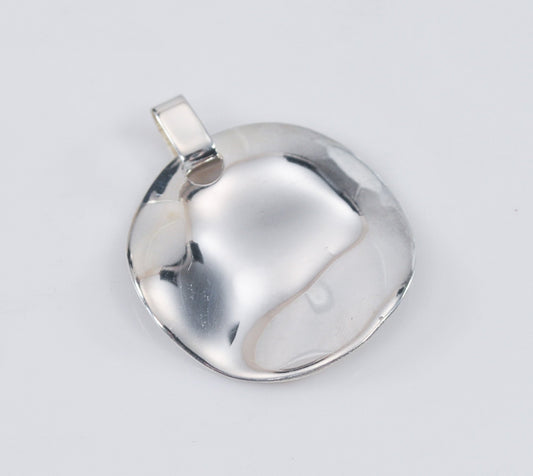 925 Italy Sterling Silver Round Wavy Disc Pendant